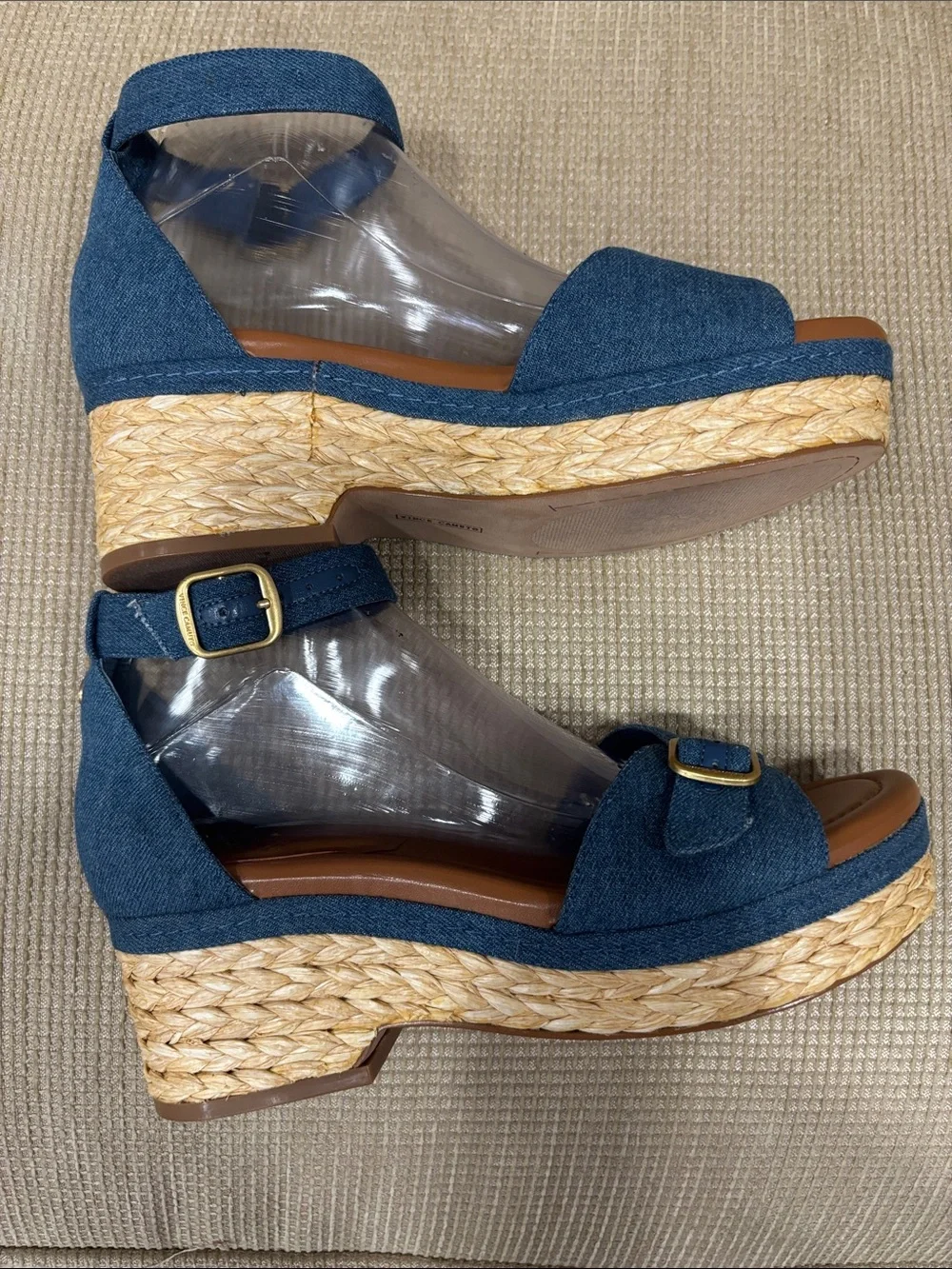 Vince Camuto Blue Denim Ankle-Strap Wedge Sandals